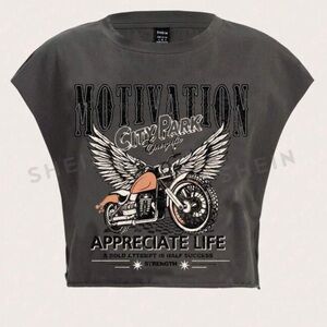 SHEIN Coolane Eagle & Slogan Graphic Batwing
Sleeve Tee
Dark Grey / M(6)